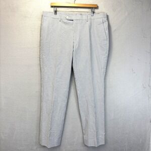 Enzo Tovare Seersucker Dress Pants Mens 39x33 Blue White Stripe Wedding Nautical